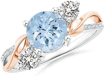 Angara Natural Aquamarine and Diamond Three Stone Ring for Women, Girls in 14K Solid Gold/Platinum | March Birthstone Jewelry Gift for Her | Wedding | Anniversary | Enagagement