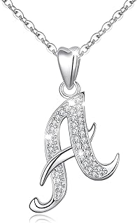 AEONSLOVE 925 Sterling Silver Initial Necklaces for Women, 26 Letters Pendants Necklace Gift for Mother, Daughter, Wife, 18 Inch Chain