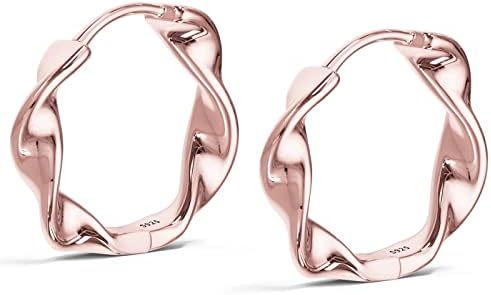 18K Rose Gold Plated Huggie Hoop Earrings - 925 Sterling Silver, 12mm Mini Hoops for Women and Girls with Hinged Clasp