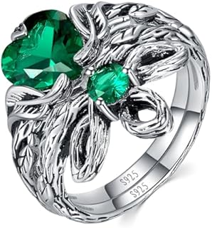 Emerald Engagement Rings 925 Sterling Silver Womens Wedding Ring Sets Heart Emerald Vintage Vine Leaf Celtic Knot Promise Anniversary Rings Jewelry Gifts for Women