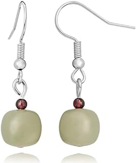 Vintage Silver Jade Drop Earrings with Stainless Steel French Wire, Garnet and Crystal Embellishments for Women with Elegant Drop Design