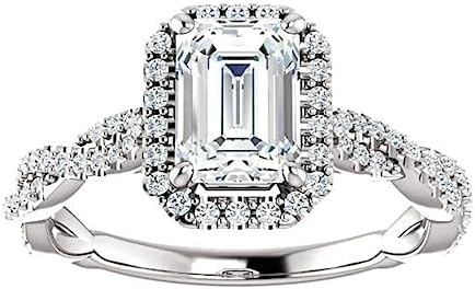 Lalit Gems 3 CT Emerald Colorless Moissanite Engagement Ring for Women/Her, Wedding Bridal Ring Sets Sterling Silver Solid Gold Diamond Solitaire 4-Prong Set Ring