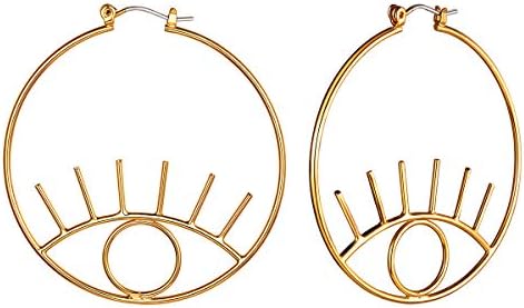 Abstract Evil Eye Hoop Earrings with Stud Back Finding - 18K Gold Plated Copper for Women - FOCALOOK Chic Dangle Design