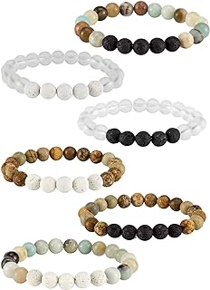 6 Pack Lava Stone Bead Bracelet,Natural Stones Stretch Bracelets - Aromatherapy Essential Oil Diffuser Healing Crystal Bracelets for Women Girls (8mm)