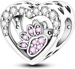 NUJIFFY 925 Sterling Silver Charms Beads for Bracelets & Necklaces, Pink Claw Charm Birthday Gifts Heart Pendant Jewelry for Women Men Teens