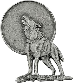 Vintage Wolf Howling at Moon Brooch with Clutches Clasp for Men and Women in an Animal-Inspired Design