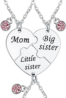 3-Piece Stainless Steel Mom, Big Sis & Lil Sis Engraved Pendant Necklace with Cable Chain & Lobster Clasp - Ideal for Mothers & Sisters