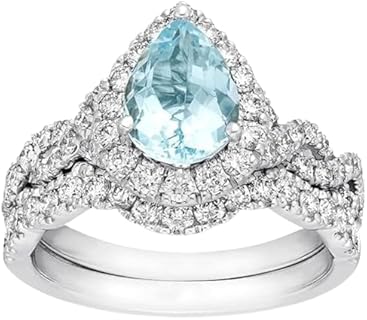 Sterling Silver 1CT/2CT Pear Cut Aquamarine Ring with White Moissanite, Elegant Engagement or Special Occasion Gift for Women, Available in Size 3.5 and Up