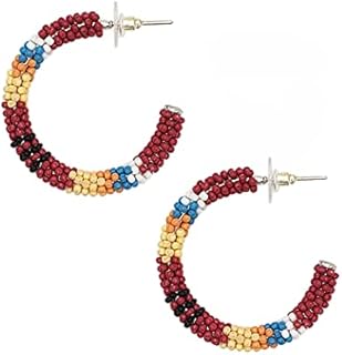 Native Seed Bead Hoop Earrings with Lever Back for Women, Colorful Bohemian Design by Rosemarie & Jubalee