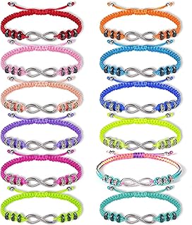 Tacobear Ensemble de 12 Bracelets de l'Amitié en Métal Ajustables, Symbole Infini, Multicolores, Tissés à la Main, pour Enfants et Adultes - Cadeau Idéal pour Anniversaire et Fête