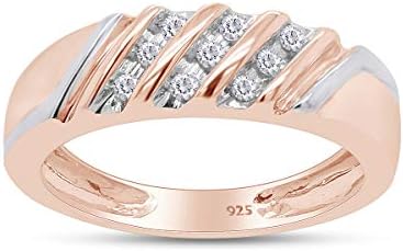 AFFY 1/10 Cttw White Natural Round Diamond Two Tone Mens Wedding Band Ring In 14k Gold Over Sterling Silver (I-J Color, I2-I3 Clarity)