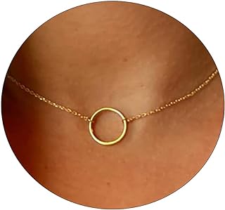 LEXODY 18K Gold-Plated Brass Choker Necklace with Lobster Clasp and Cable Chain - Women's Layered Sideways Cross and Circle Coin Design