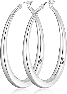 LOUMILEO Grandes Boucles d'Oreilles Créoles en Argent 925 Plaquées Or Blanc 14k Hypoallergéniques, Diamètre 50mm, Élégantes et Légères pour Femmes, Idéales pour Tout Usage