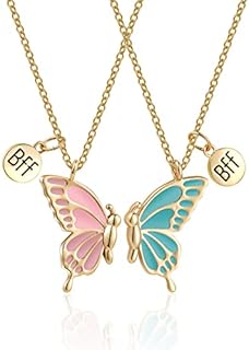 BFF Butterfly Locket Necklaces for 3, Cute Enamel Friendship Necklace with O-Shaped Chain for Teen Girls and Women, Ideal Birthday Gift