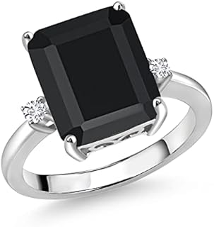 925 Sterling Silver Engagement Ring with Lab Grown Diamond & Black Onyx for Women | Three-Stone Design | December Birthstone | Available Sizes: 5-9
