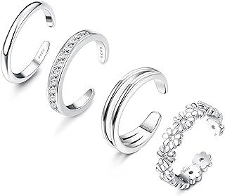 ADRAMATA 4 Pcs 925 Sterling Silver Toe Rings for Women Open Adjustable Band Rings Jewelry Set