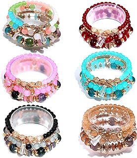 ASPENLUS Beaded Bracelet 5 Packs Bohemian Stackable Jewelry Sets For Women Multicolor Stretch Chain Tassel Waist Beads Charm Bracelets