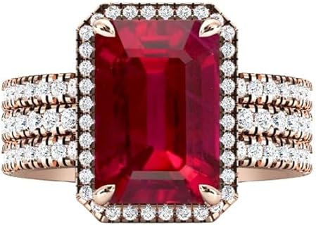 Art Deco 5 CT Emerald Cut Ruby Engagement Ring Set Rose Gold Ruby Wedding Ring Set Antique Ruby Wedding Ring Set Vintage Ruby Bridal Ring Set Anniversary Ring Set Promise Ring Set