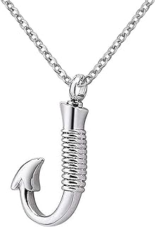 Urn Necklace for Ashes Fish Hook Cremation Pendant Keepsake Stainless Steel Memorial Jewelry with Fill Kit