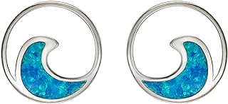 925 Sterling Silver Opal Ocean Wave Stud Earrings, Nickel Free Hypoallergenic for Sensitive Skin, Ocean Jewelry for Women, Gift Box Included
