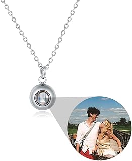 Necklace with Picture Inside Personalized Photo Projection Circle Pendant Custom Jewelry Valentines Day Birthday Anniversary Memorial Customized Gifts for Women Mom Couples Her