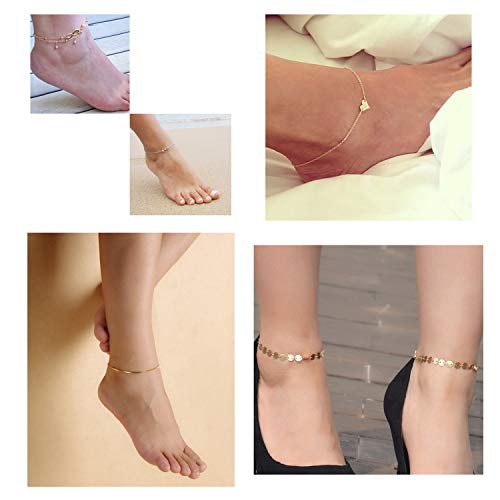 12Pcs Ankle Bracelets for Women Girls Gold Silver Two Style Chain Beach Anklet Bracelet Jewelry Anklet Set,Adjustable Size