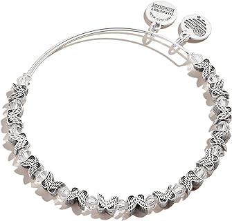 Alex and Ani Wing Beaded Bangle Bracelet, Shiny Silver Finish, 2 to 3.5 in