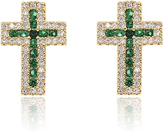 Colorful Cubic Zirconia Cross Stud Earrings with Push-Back for Women and Girls by FOESSD, Crafted from Durable Copper