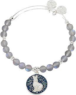Alex and Ani Harry Potter, Hare Patronus Beaded Expandable Charm Bangle Bracelet, Shiny Silver Finish, Blue, 2 to 3.5 in