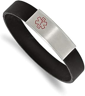 Engravable 10.6mm Stainless Steel Medical ID Bracelet with Red Enamel & Silicone for Women - Other Clasp Type & Chain - Nickel-Free and Hypoallergenic