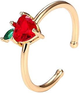 Apple-Esque Golden Ring with Adjustable Crystal Cubic Zirconia Design - Fashionable Brass-Plated Jewelry for Women and Teens