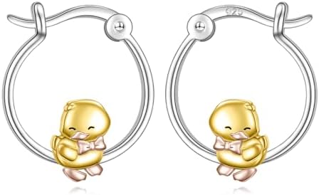 Feather Hoop DAOCHONG Duck Earrings with Sterling Silver Clasp, 925 Sterling Silver Cute Animal Design - Ideal Jewelry Gift for Women and Girls