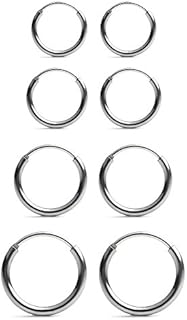 Versatile Ruifan Stainless Steel Hypoallergenic Hoop Earrings Set, Suitable for Men and Women, Perfect for Cartilage, Nose, and Lip Piercing - With Secure Hinged Hoop Back Finding