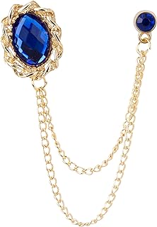 Knighthood Elegance: Gold Chain Outlay Suit Brooch with Royal Blue Stone & Durable Metal Pin - Perfect for Daily Wear, Events & Gifting