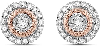 14K Rose Gold Plated Sterling Silver Stud Earrings with 1/4 Cttw Natural White Round Diamond (Push Back) by Jewelili - Elegantly Designed in India