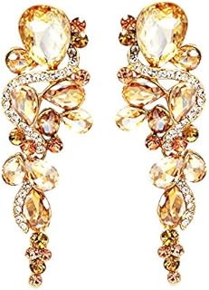 Womens Yellow Gold Topaz Crystal Rhinestone drop Dangle Earrings For Proms Wedding Party