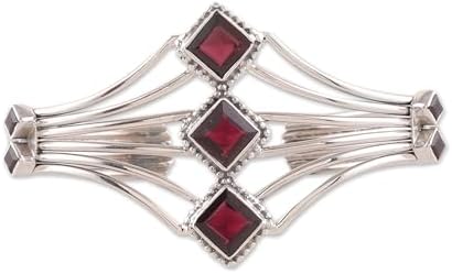 NOVICA Artisan Handmade Garnet Cuff Bracelet Modern Sterling Silver Faceted Red India Aurora Birthstone [6.25 in L (end to End) x 1.5 in W] ' Glamour'