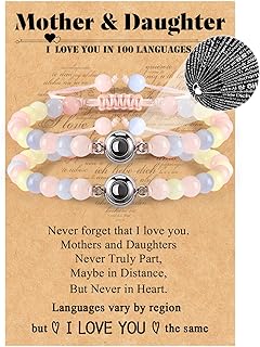 Mother Daughter Alloy Link Bracelets with Cord Chain and Lobster Claw Clasp - Express Love in 100 Languages, Perfect Gift for Moms, Daughters, Teens, and Women