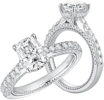 DovEggs Vintage Moissanite Engagement Ring for Women 1.8ct Center,6x8mm GHI Elongated Cushion Crushed Ice/Heart Arrows Cut Moissanite Mligrains Hidden Halo 14k Gold Quality Sterling Silver