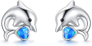 WINNICACA Sterling Silver Dragon Stud Earrings with Created Opal Accents - Charming Push-Back Design for Women and Teen Girls