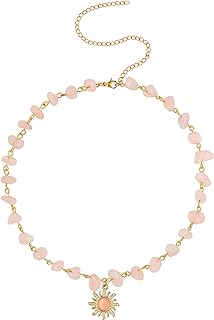 Sacina Boho Gothic Sun Necklace, Crystal Necklace, Cystal Necklaces for Women, Pink Necklace, Boho Necklace, Christmas New Year Jewelry Gift For Women