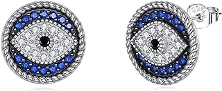 Evil Eye Earrings 925 Sterling Silver Blue Evil Eye Stud Earrings Crystal Wedding Earrings Evil Eye Cute Jewelry Gifts for Women Girls