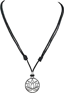 BlueRica Lotus Flower Pendant on Adjustable Black Cord Necklace (Chrome Finish)