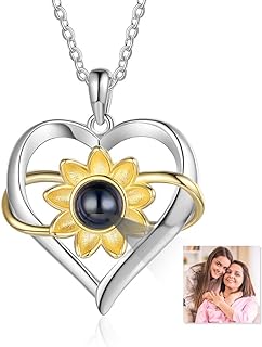 Nameinhea Projection Necklace with Picture Inside Custom Photo Sunflower Necklace for Women Memorial Necklace with Picture Mom Necklace