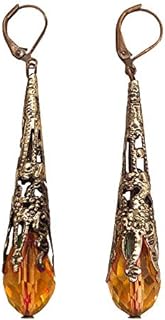 Indian Ethnic Vintage Silver Crystal Teardrop Dangle Drop Earrings Boho Gypsy Retro Rhinestone Hook Earrings for Girls and Women Love Gift