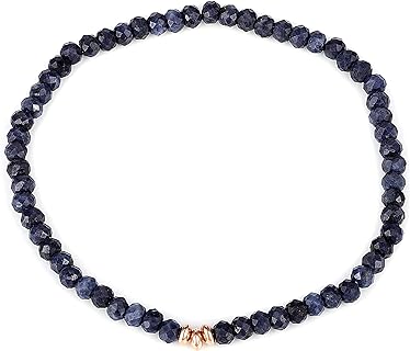 Artisan Handcrafted Sapphire Blue Faceted Round Stretch Bracelet for Women, Studded with Real Sapphires, Sterling Silver, from India