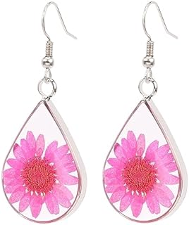 Pressed Daisy Flower Earrings Natural Dried Flowers Teardrop Dangle Earrings Gift Jewelry