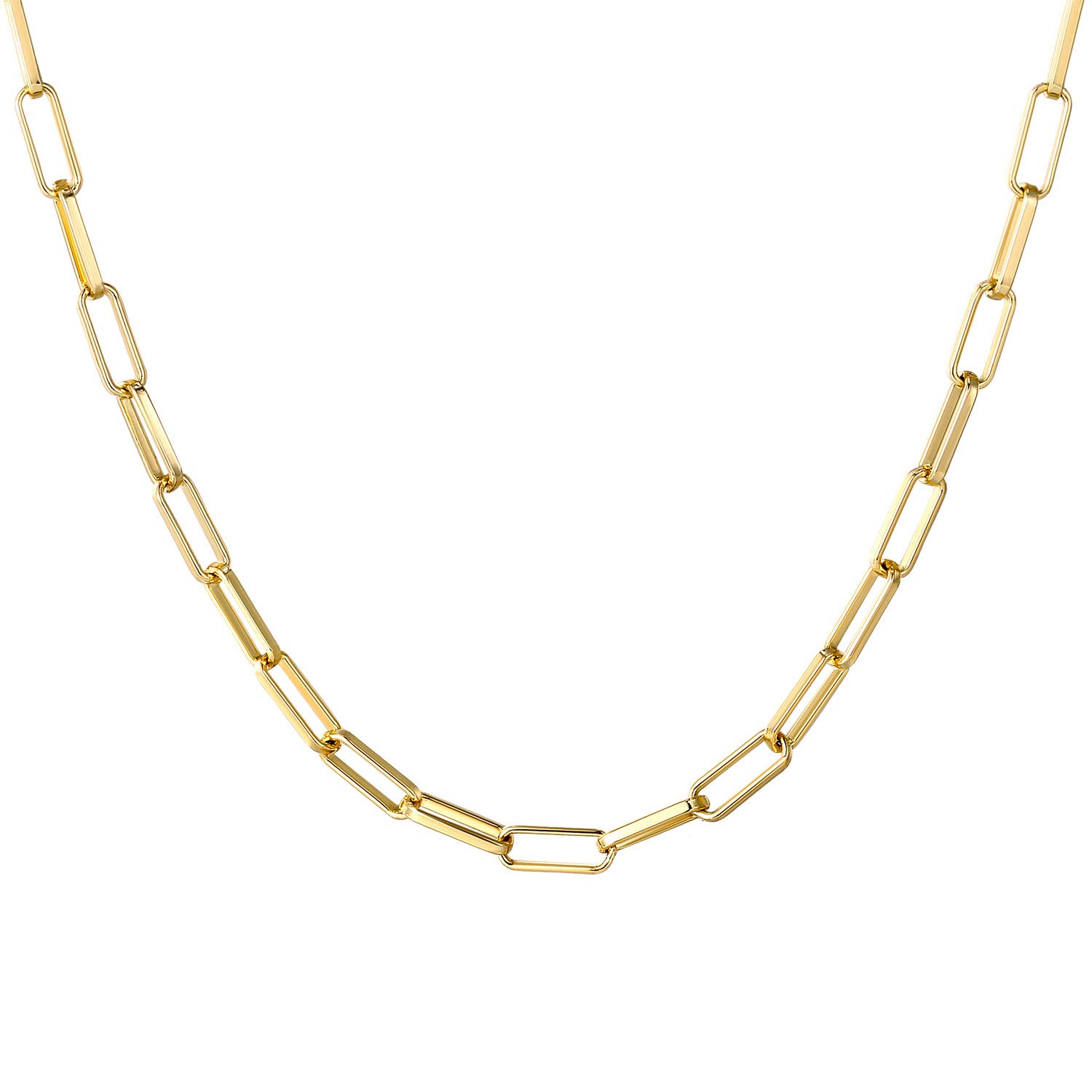 BOUTIQUELOVIN 14K Gold Plated Dainty Rectangle Paperclip Link Chain Necklace Bracelet Set for Women Girls Jewelry Gift Long Lasting Color