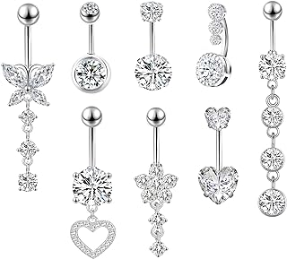 LEE&RO Belly Button Ring Dangle Belly Piercing Belly Rings 14G Belly Rings Surgical Steel Cute Belly Ring Navel Rings
