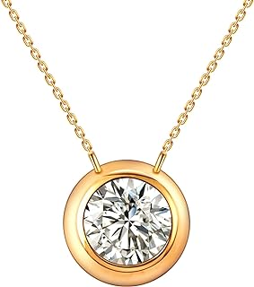 14k Solid Gold 2 Carats 8mm Moissanite Classic Bezel Set Solitaire Diamond Pendant Necklace for Women Girls with Certificate of Authenticity